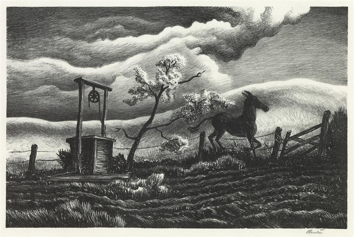 Frisky Day Lithograph by Thomas Hart Benton with signature- American Artwork