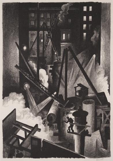 "Construction Lithograph by Thomas Hart Benton- American Artwork"