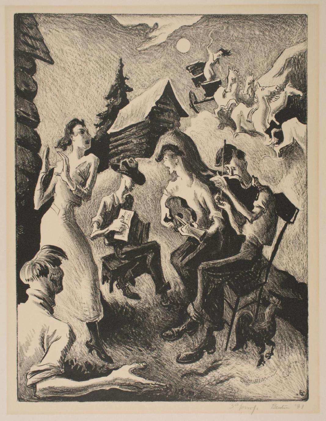 Coming 'Round The Mountain Lithograph by Thomas Hart Benton with signature- American Artwork