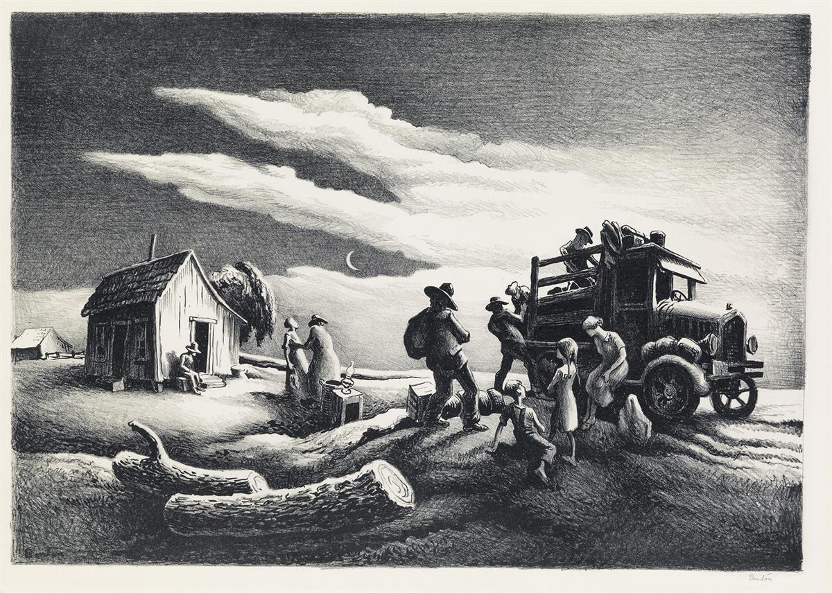 Departure of the Joads Lithograph by Thomas Hart Benton with signature- American Artwork