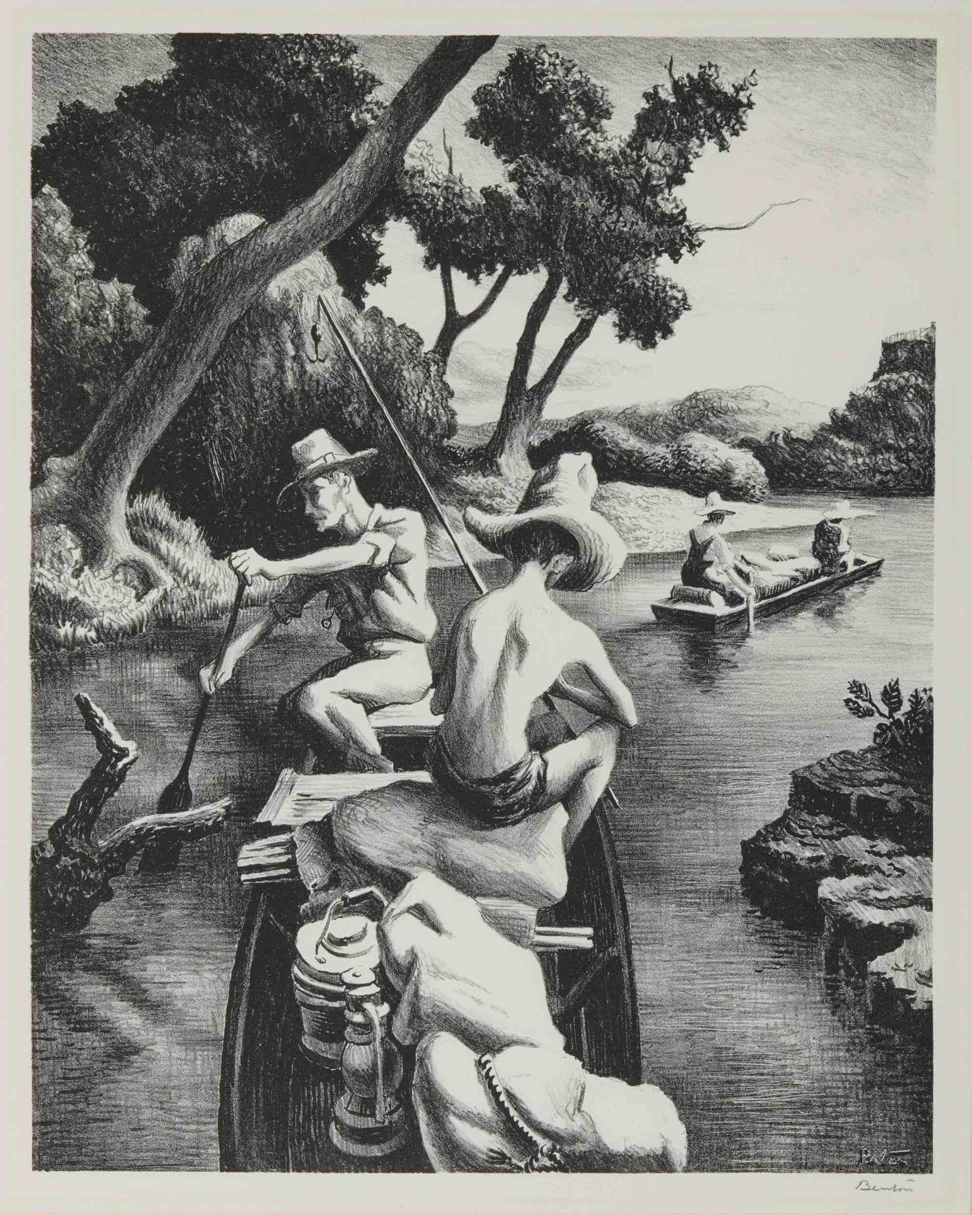 Down The River Lithograph by Thomas Hart Benton with signature- American Artwork