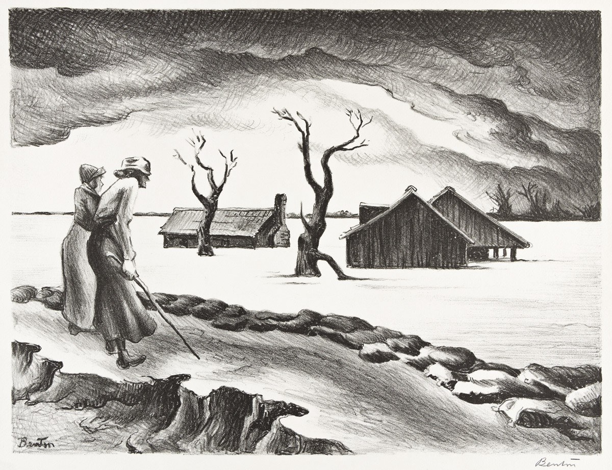 Flood Lithograph by Thomas Hart Benton with signature- American Artwork