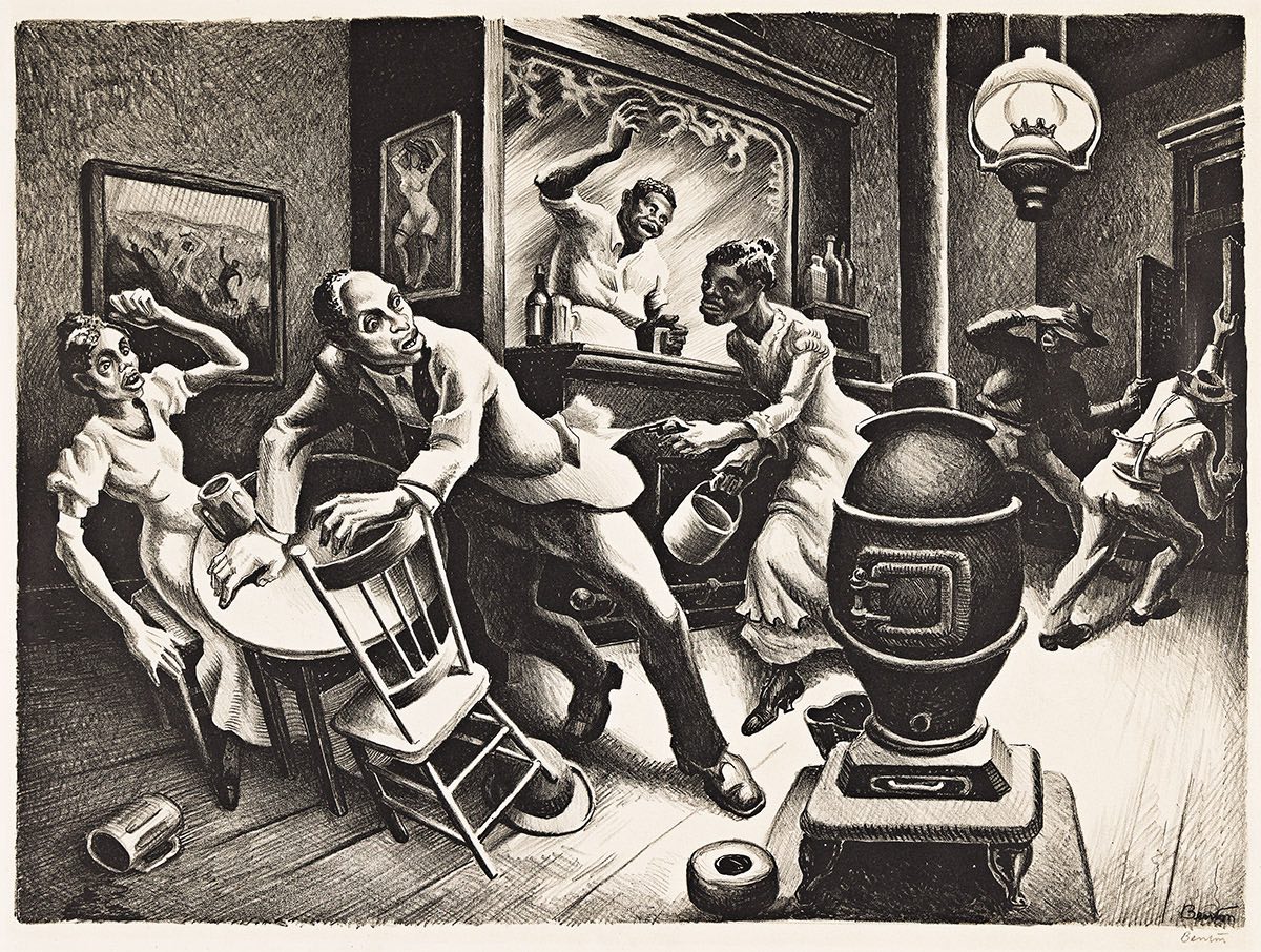 Frankie and Johnnie Lithograph by Thomas Hart Benton with signature- American Artwork