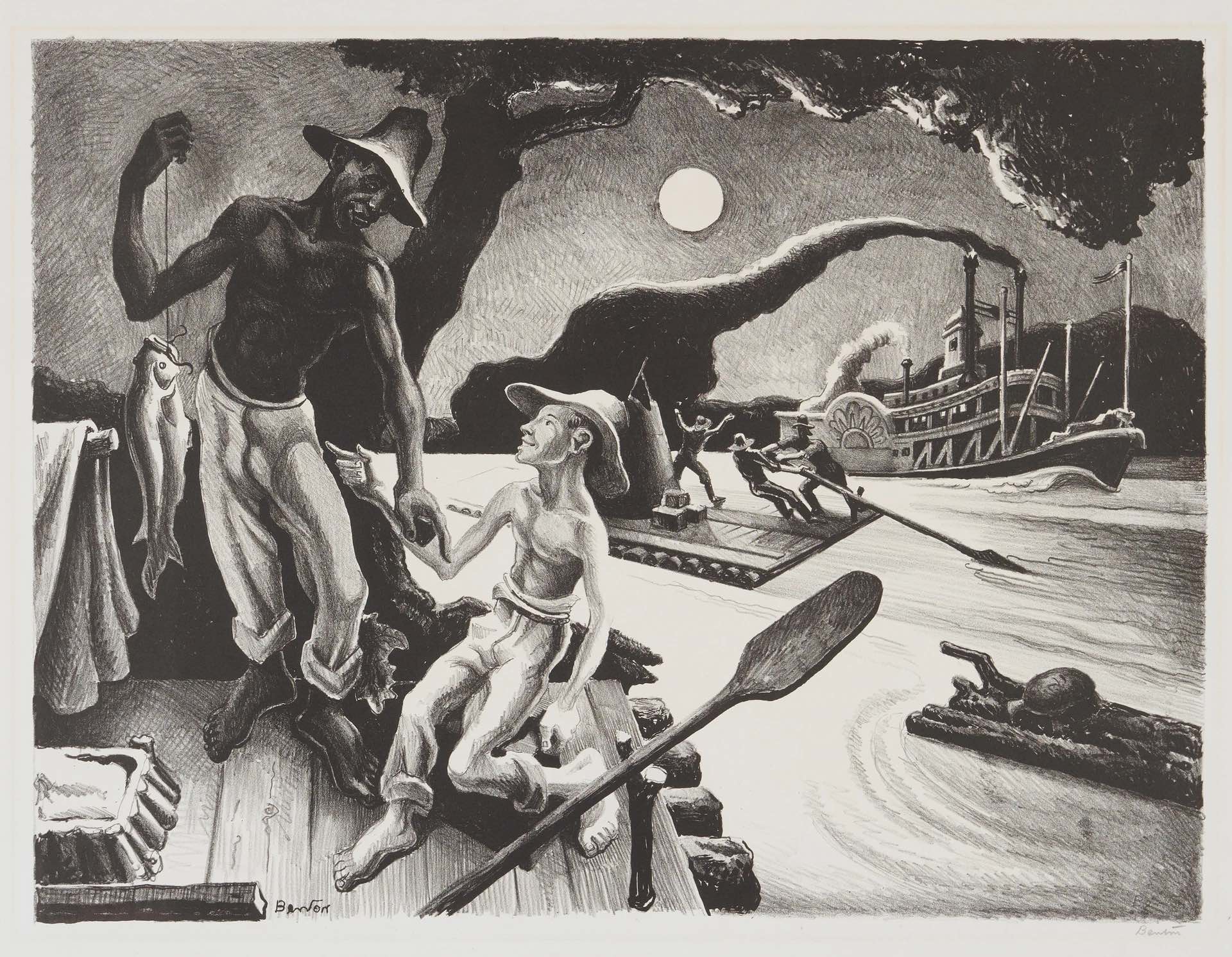 Huck Finn Lithograph by Thomas Hart Benton with signature- American Artwork