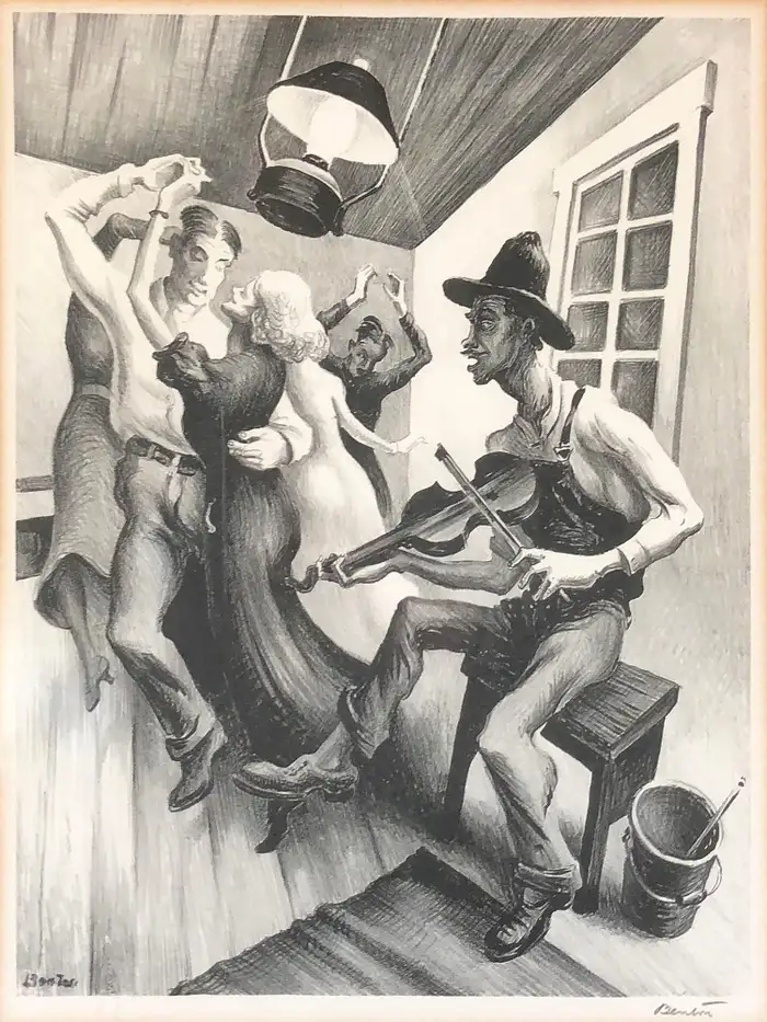 I Got A Gal On Sourwood Mountain Lithograph by Thomas Hart Benton with signature- American Artwork