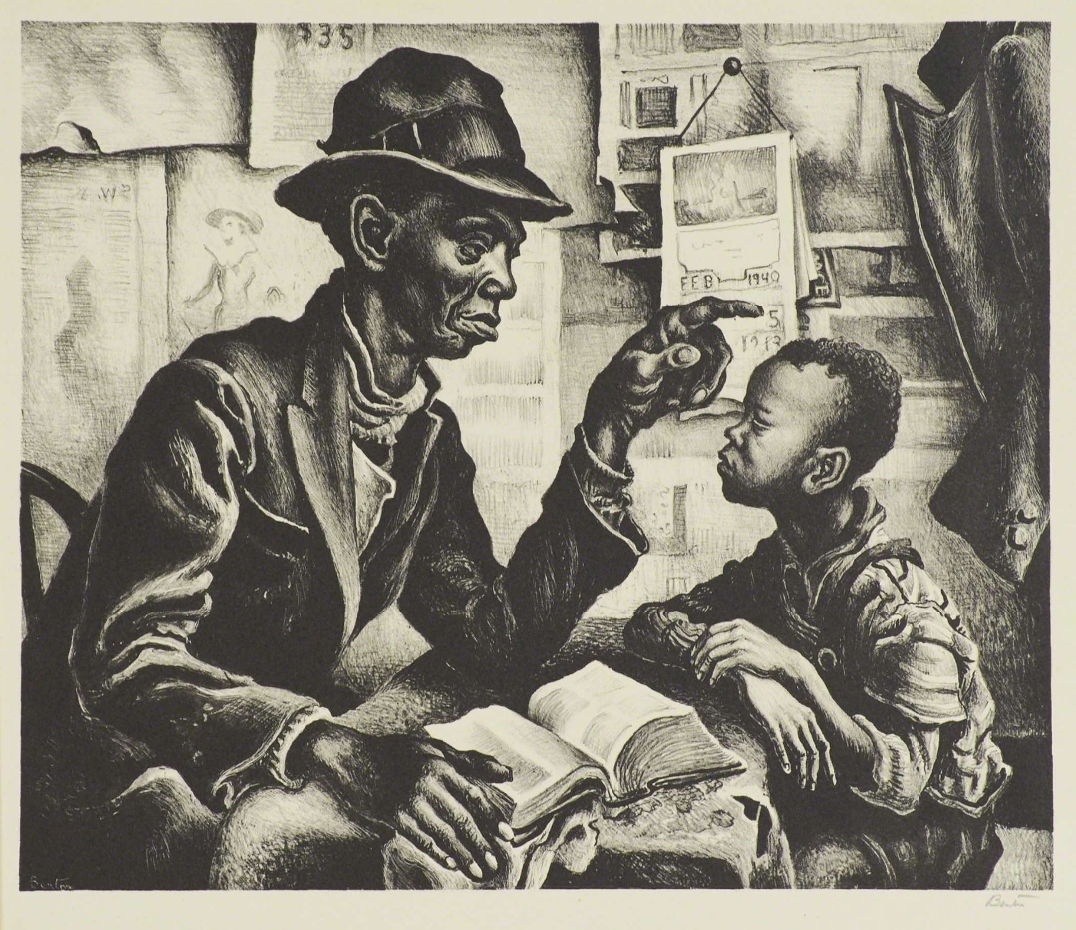 Instruction Lithograph by Thomas Hart Benton with signature- American Artwork