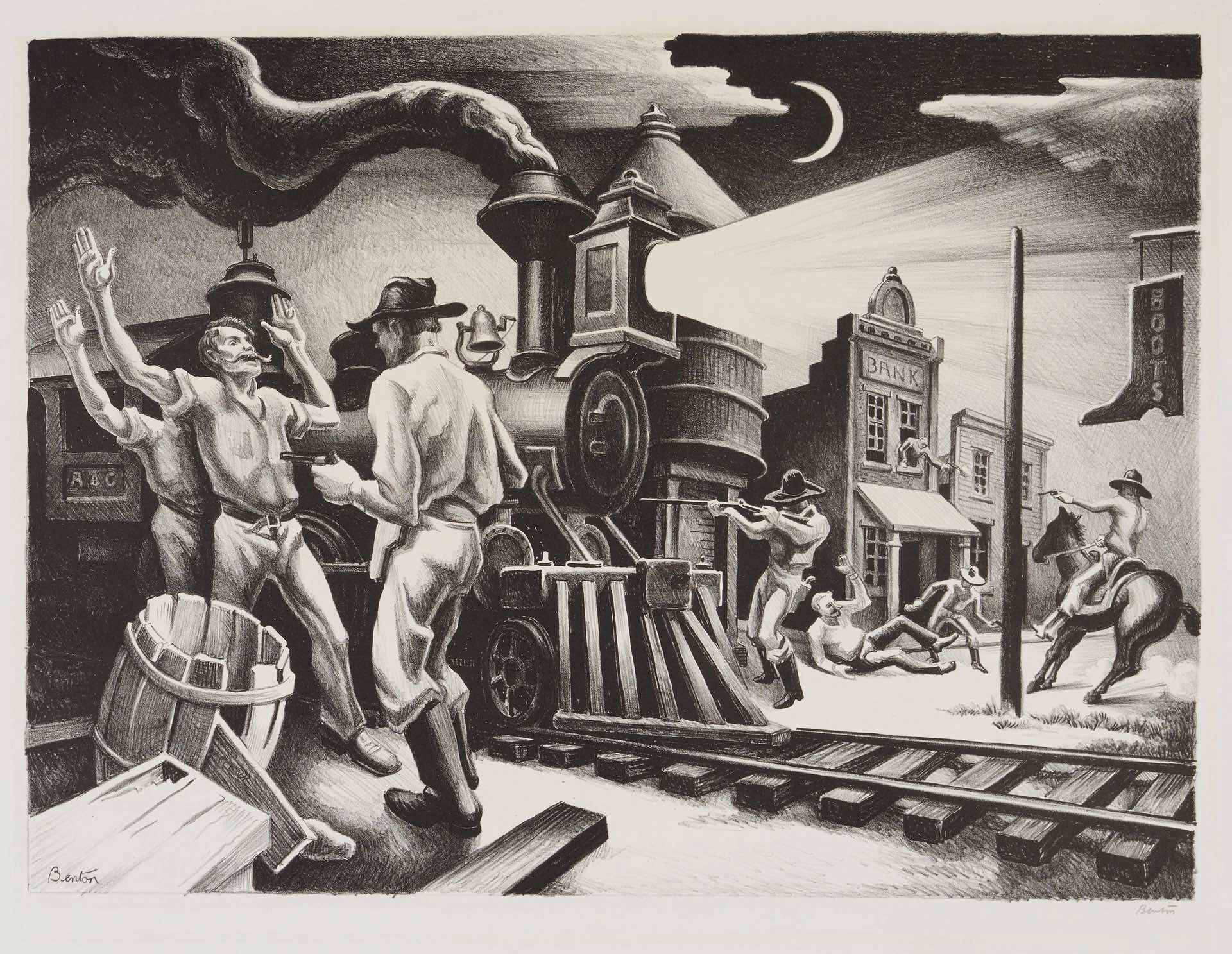 Jesse James Lithograph by Thomas Hart Benton with signature- American Artwork