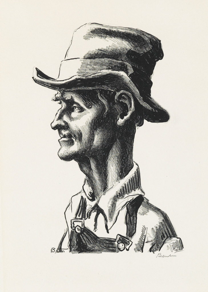 Pa Joad Lithograph by Thomas Hart Benton with signature- American Artwork