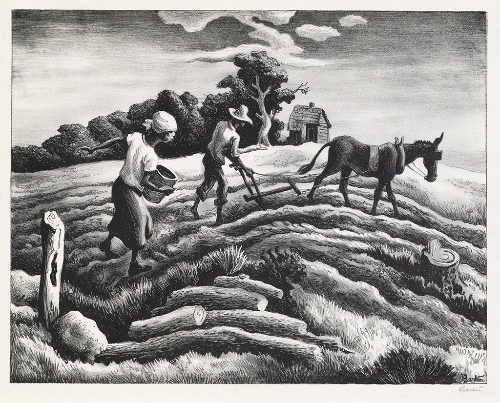 Planting Lithograph by Thomas Hart Benton with signature- American Artwork