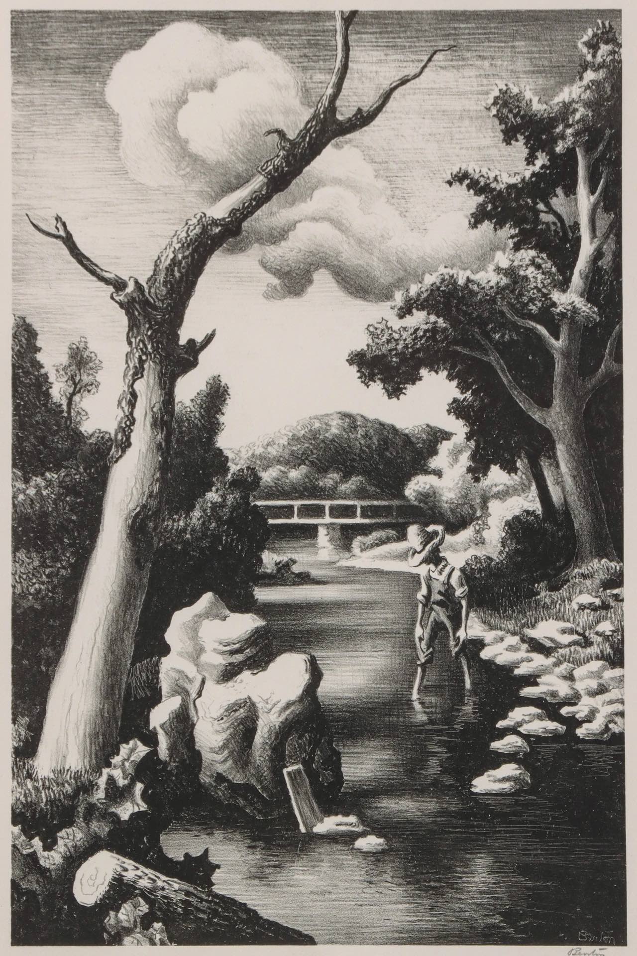 Shallow Creek Lithograph by Thomas Hart Benton with signature- American Artwork