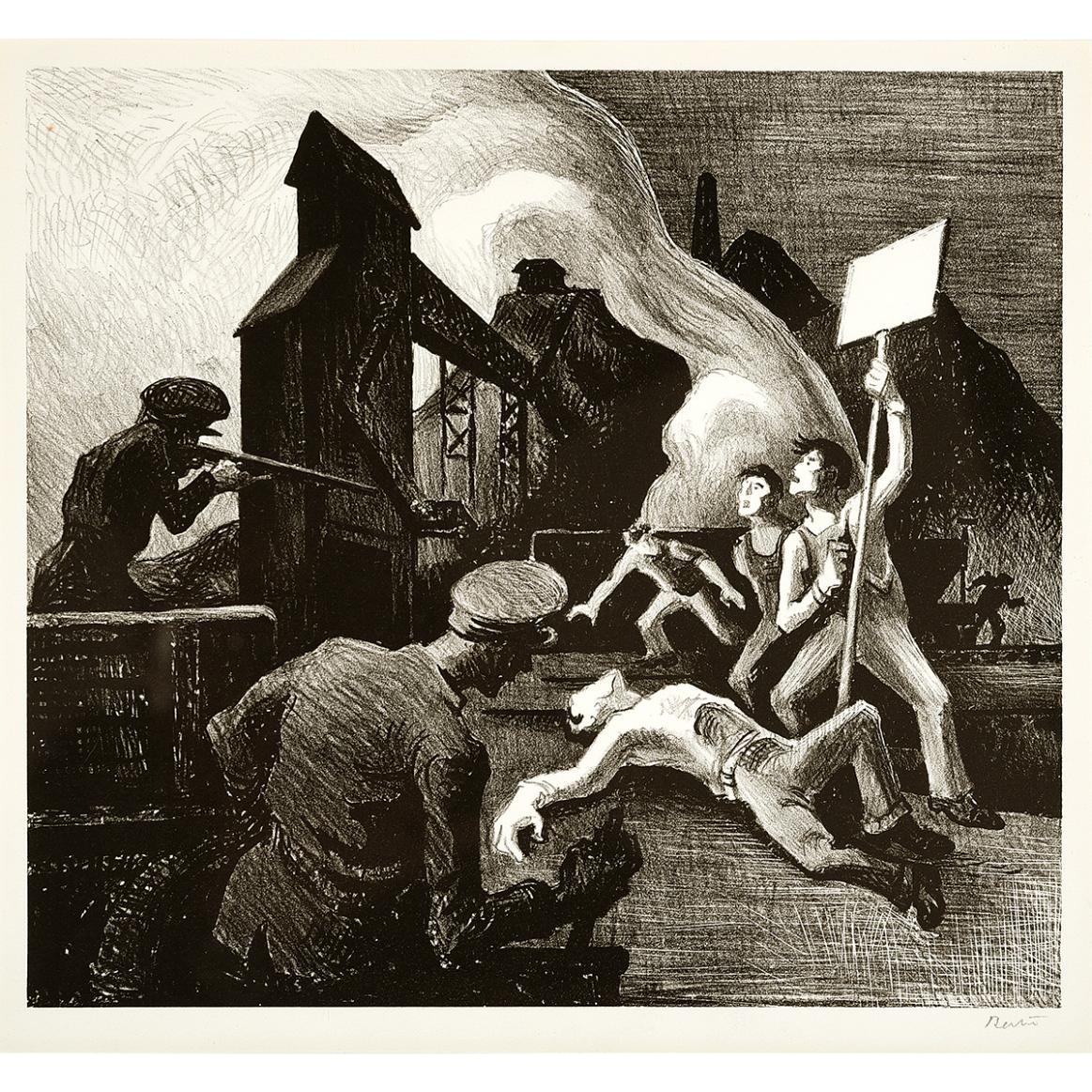 Strike Lithograph by Thomas Hart Benton with signature- American Artwork