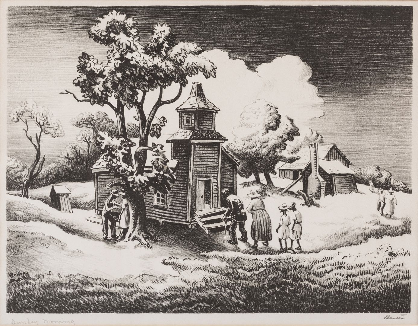 Sunday Morning Lithograph by Thomas Hart Benton with signature- American Artwork