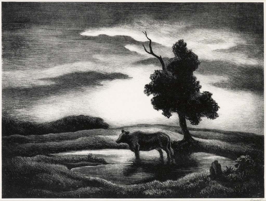 Sunset Lithograph by Thomas Hart Benton with signature- American Artwork