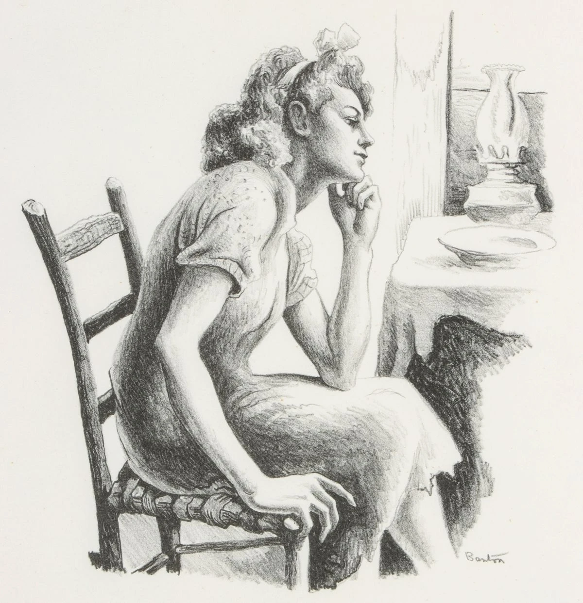 Julie Gordon Lithograph by Thomas Hart Benton with signature- American Artwork