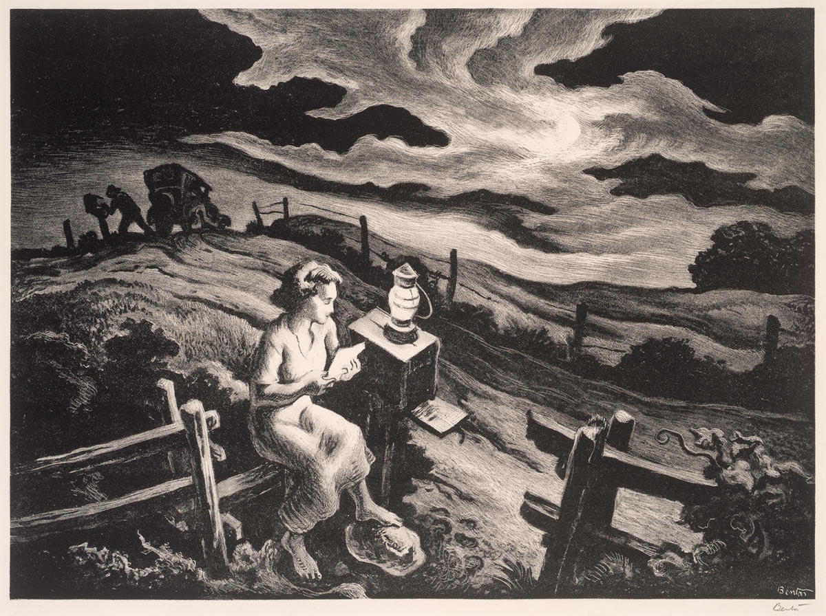 Letter From Overseas Lithograph by Thomas Hart Benton with signature- American Artwork