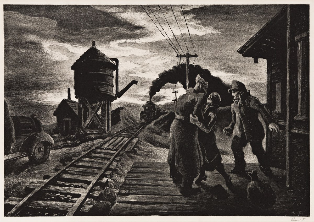 Morning Train Lithograph by Thomas Hart Benton with signature- American Artwork