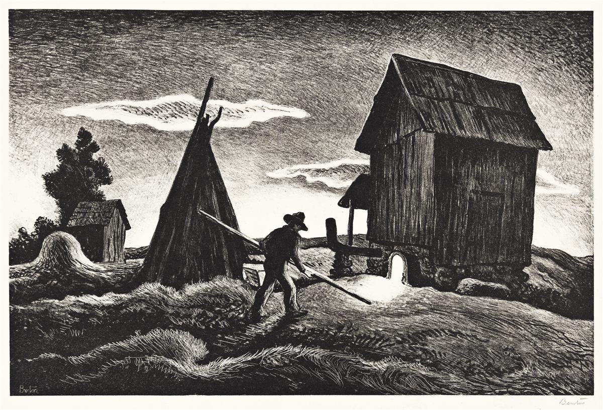 Night Firing Lithograph by Thomas Hart Benton with signature- American Artwork