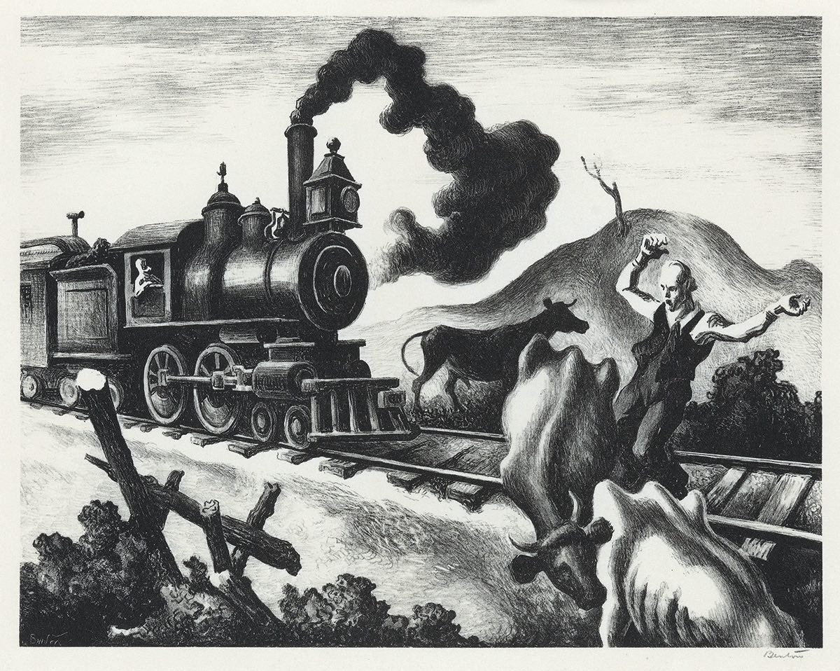 Slow Train Through Arkansas Lithograph by Thomas Hart Benton with signature- American Artwork