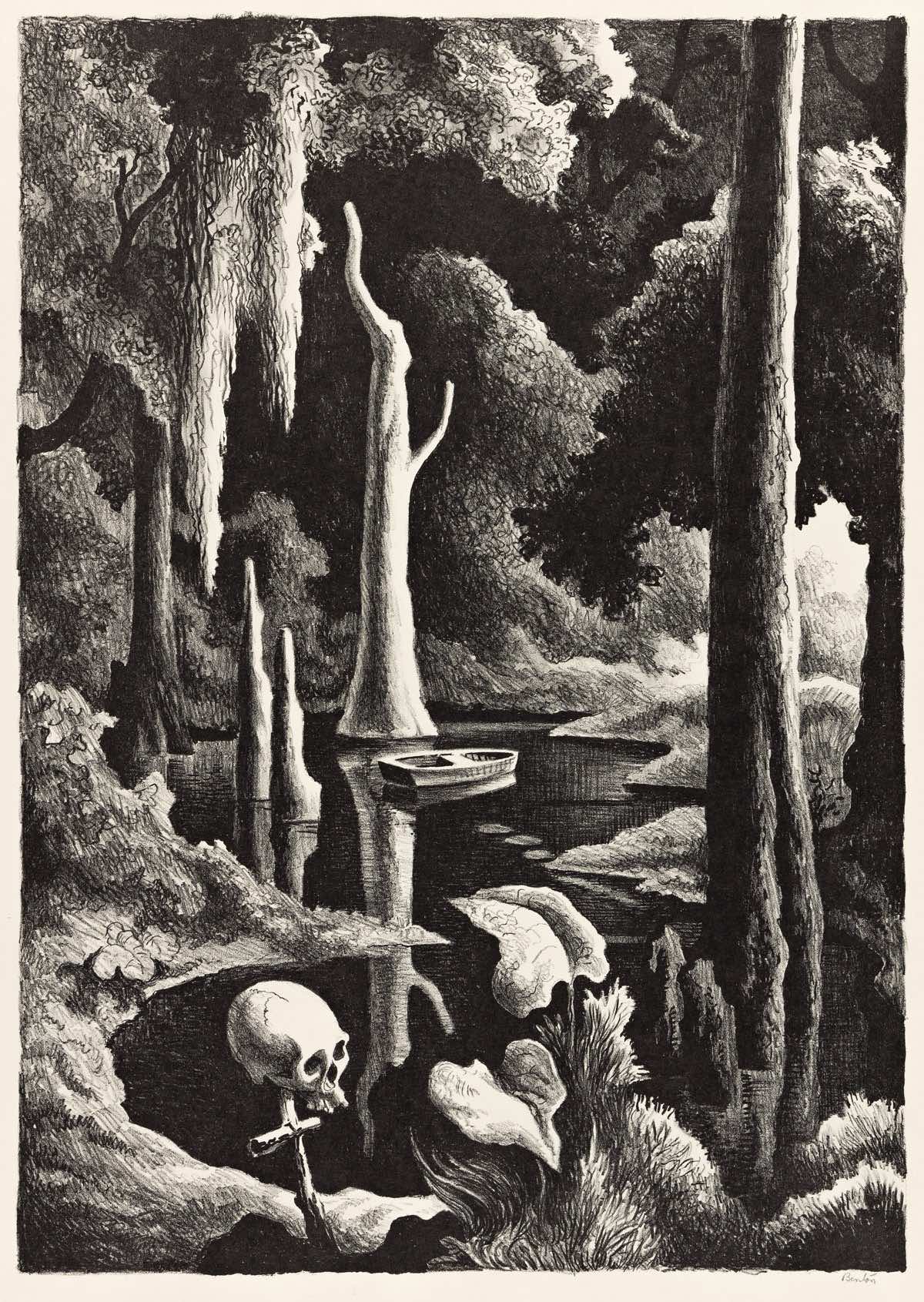 Swampland Lithograph by Thomas Hart Benton with signature- American Artwork