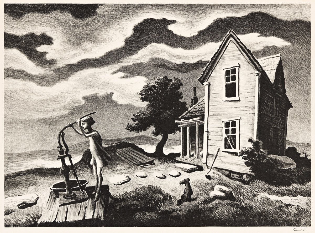 The Farmer's Daughter Lithograph by Thomas Hart Benton with signature- American Artwork