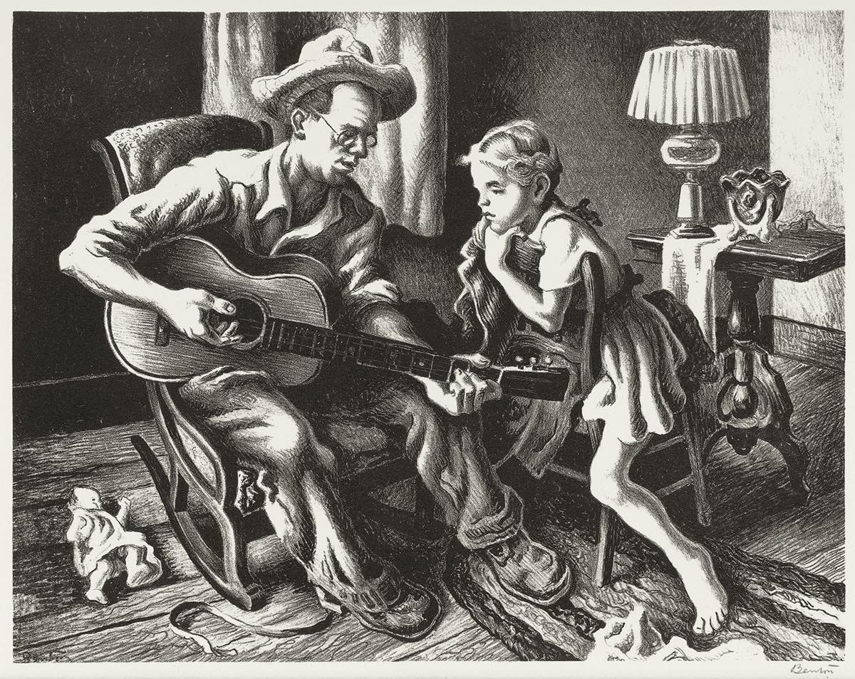 The Music Lesson Lithograph by Thomas Hart Benton with signature- American Artwork