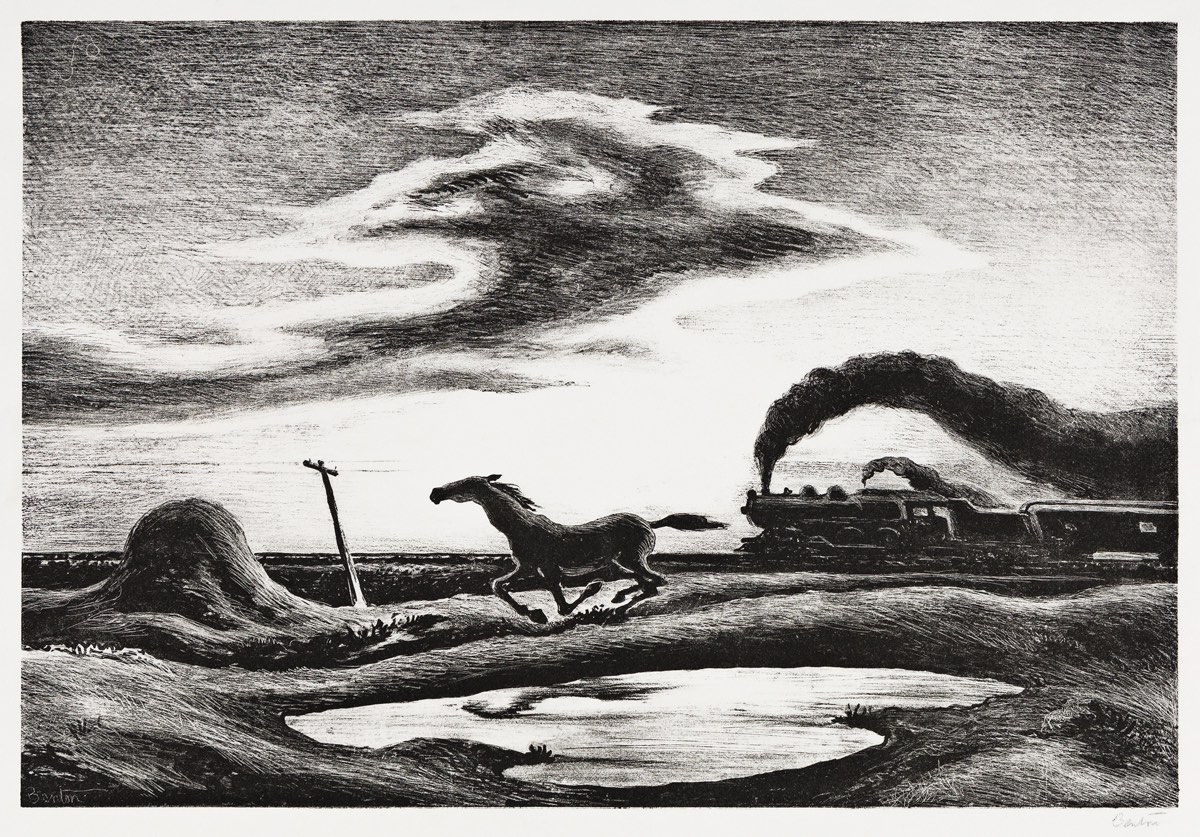 The Race Lithograph by Thomas Hart Benton with signature- American Artwork