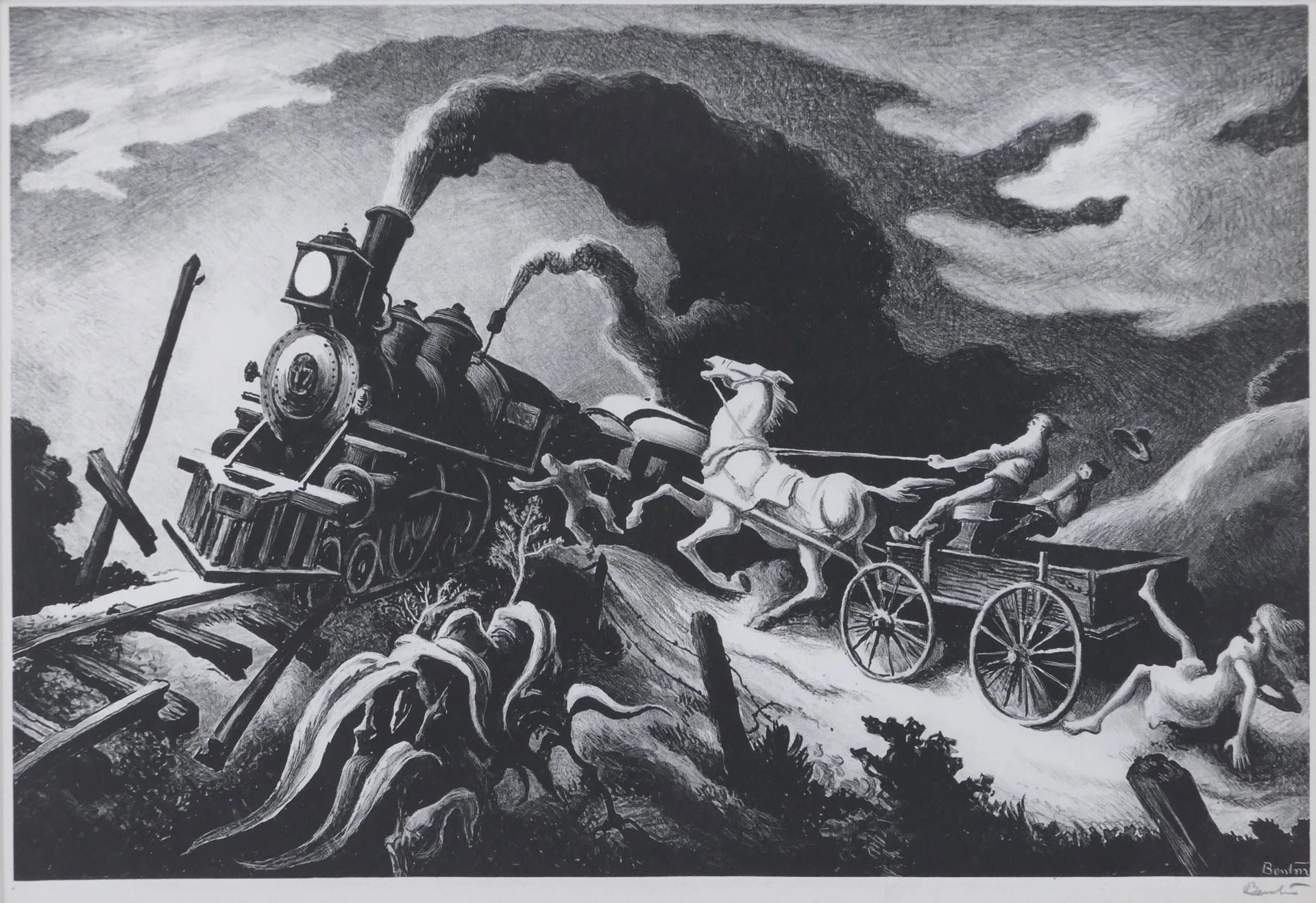 Wreck of the Ol' 97 Lithograph by Thomas Hart Benton with signature- American Artwork