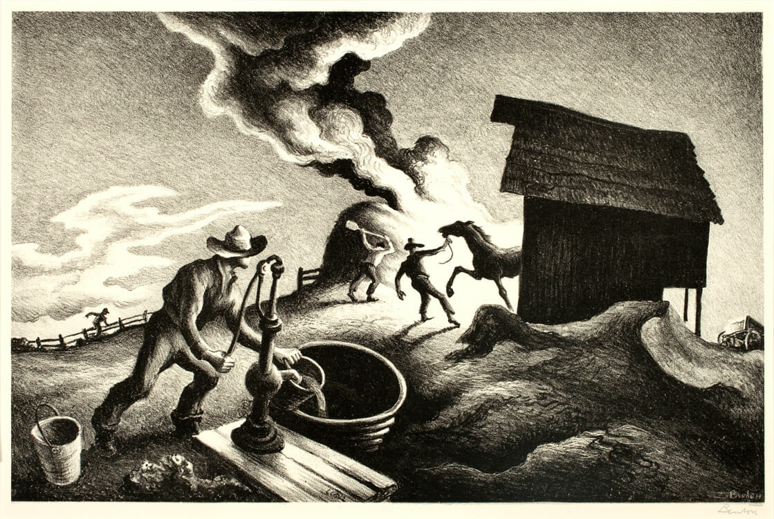 Fire in the Barnyard Lithograph by Thomas Hart Benton with signature- American Artwork