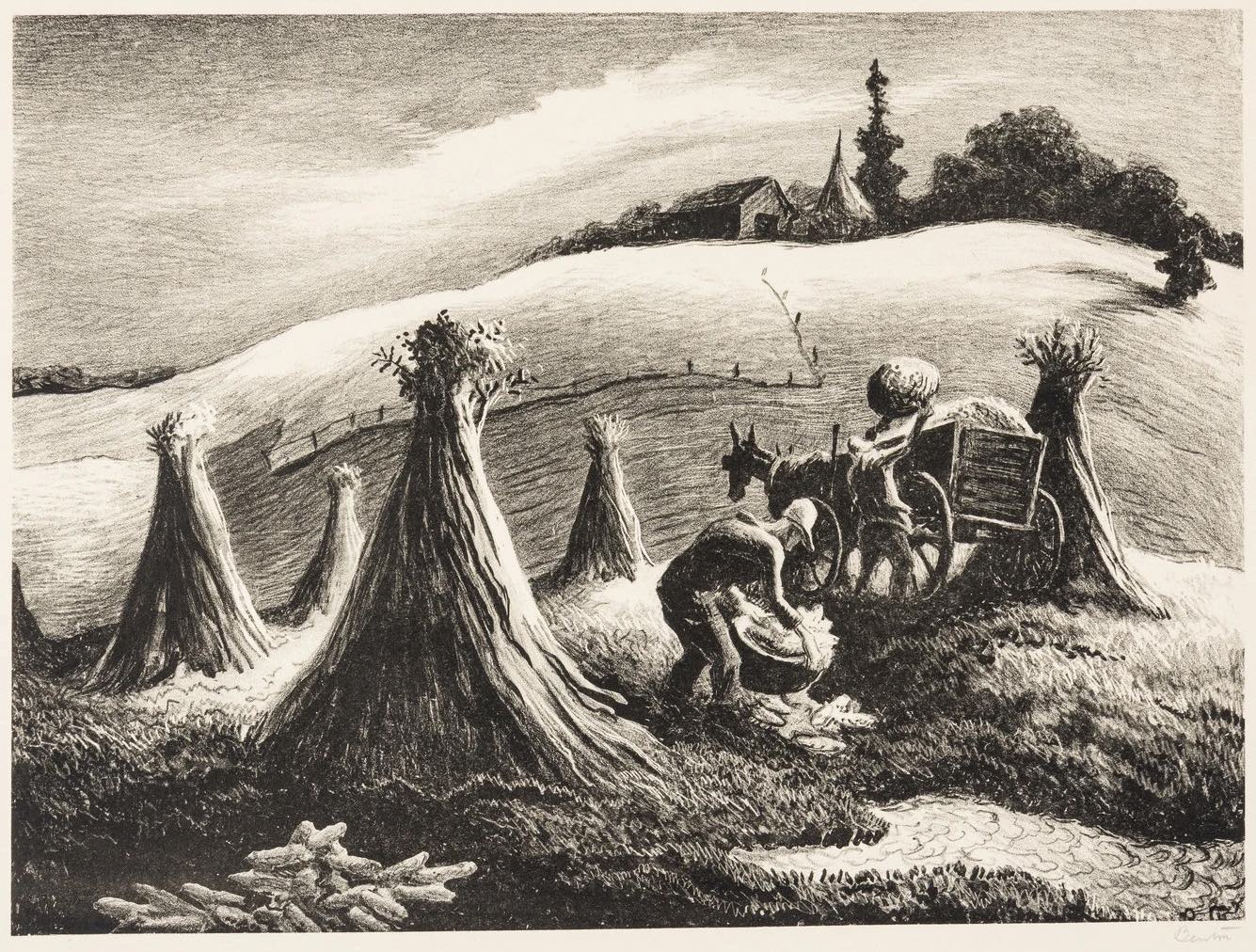 Loading Corn Lithograph by Thomas Hart Benton with signature- American Artwork