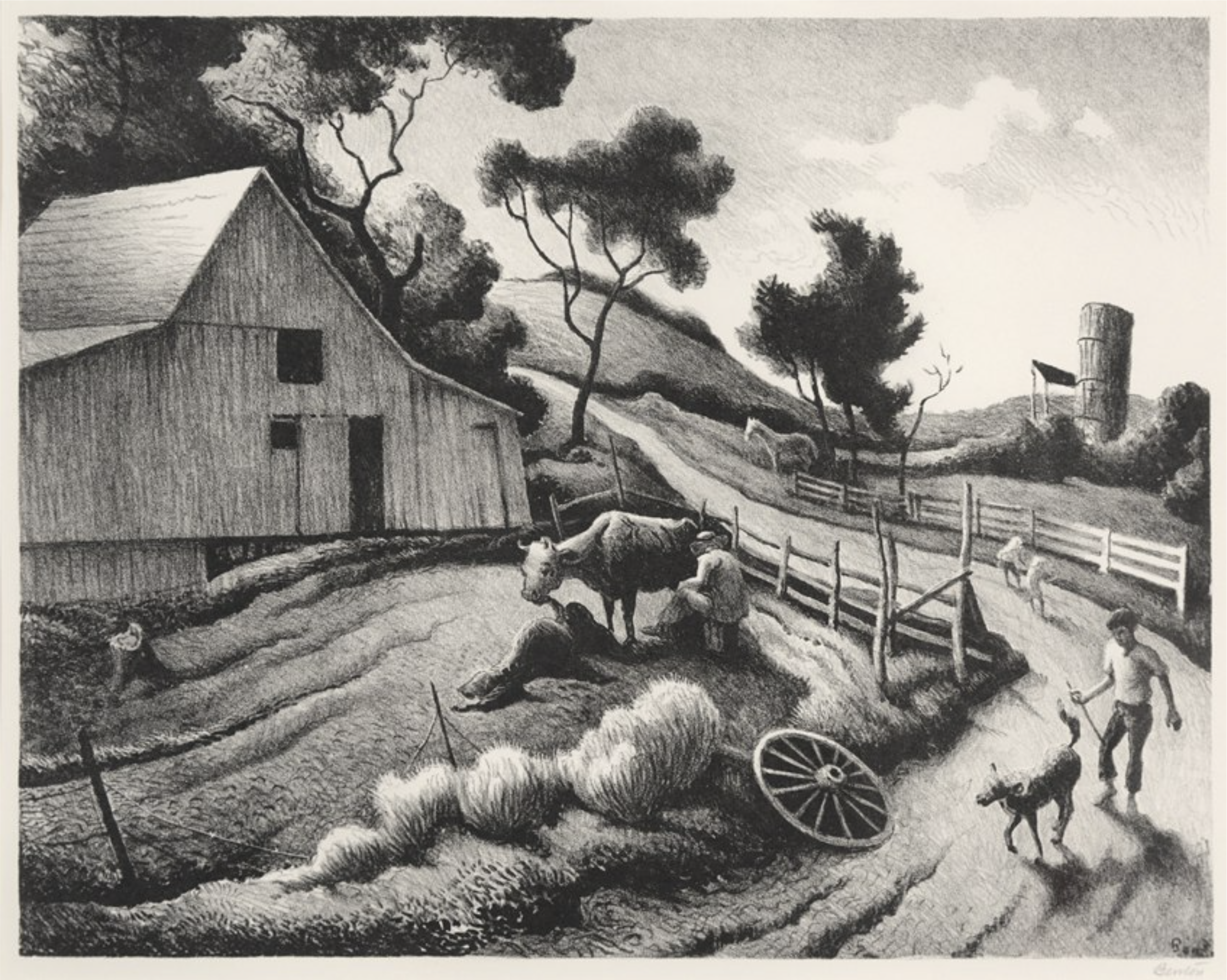 Benton Farm Lithograph by Thomas Hart Benton with signature- American Artwork