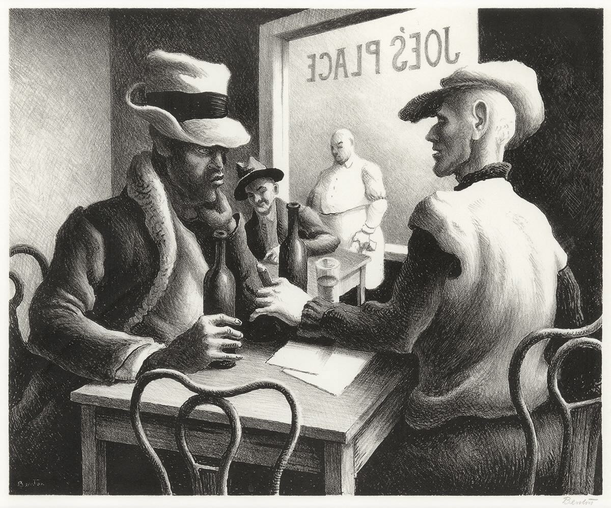 Discussion Lithograph by Thomas Hart Benton with signature- American Artwork