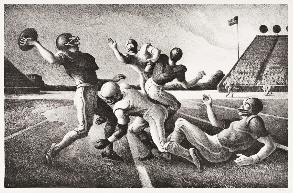 Forward Pass Lithograph by Thomas Hart Benton with signature- American Artwork