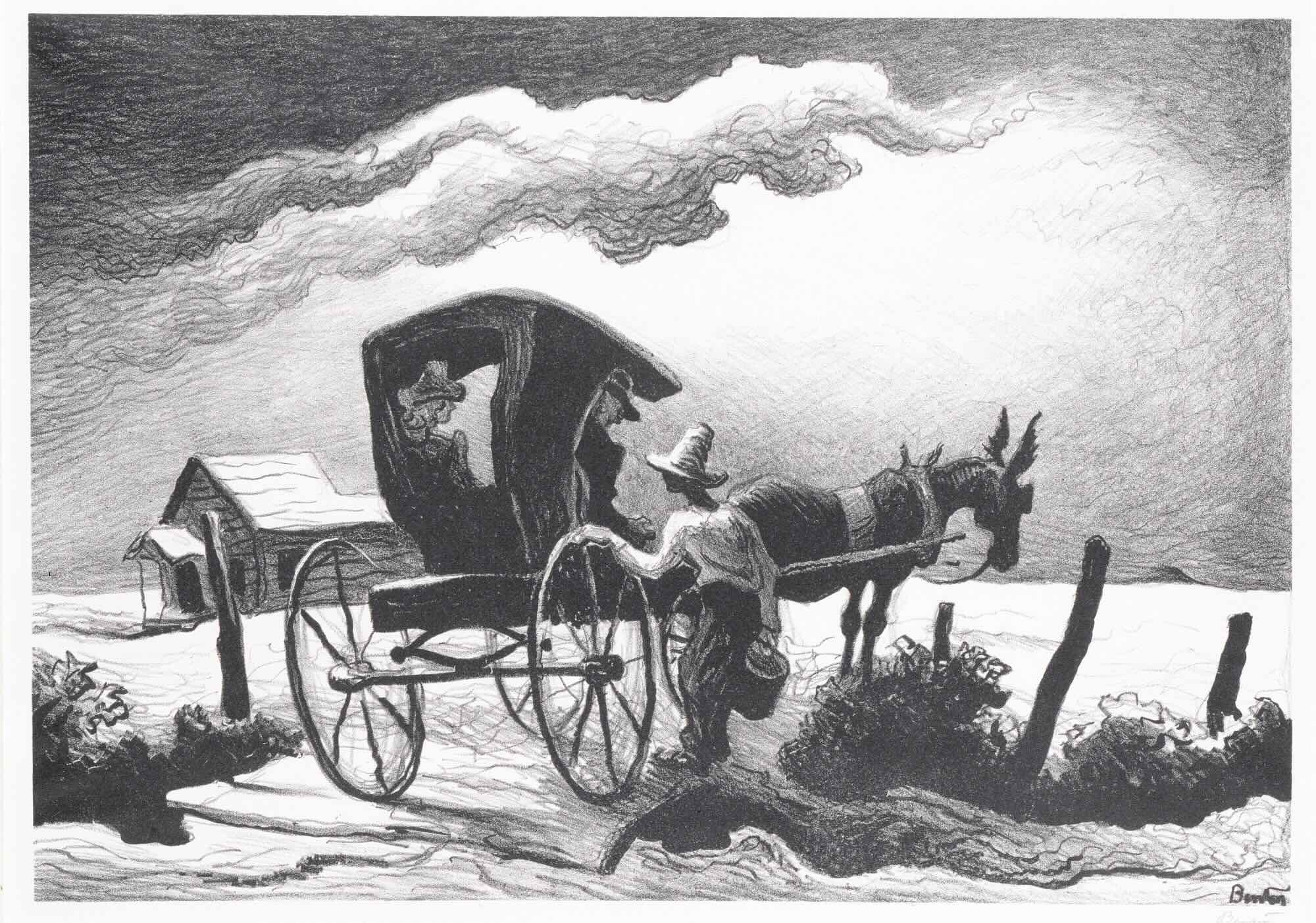 Gateside Conversation Lithograph by Thomas Hart Benton with signature - American Artwork