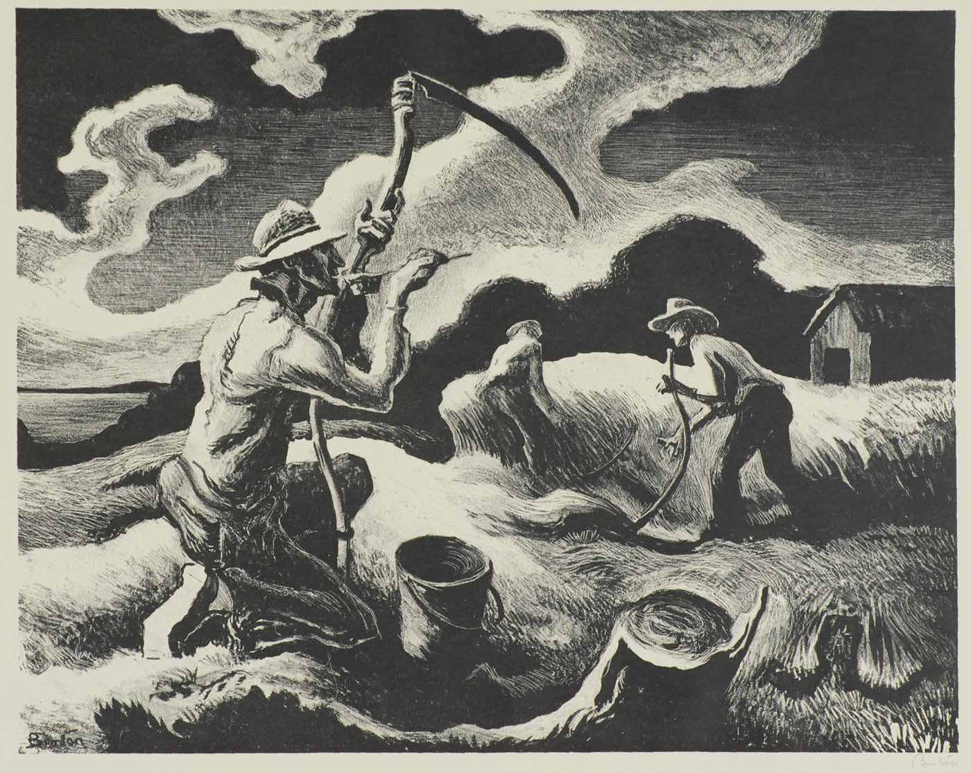 Island Hay Lithograph by Thomas Hart Benton with signature- American Artwork