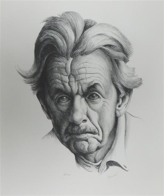 Self-Portrait Lithograph by Thomas Hart Benton with signature- American Artwork