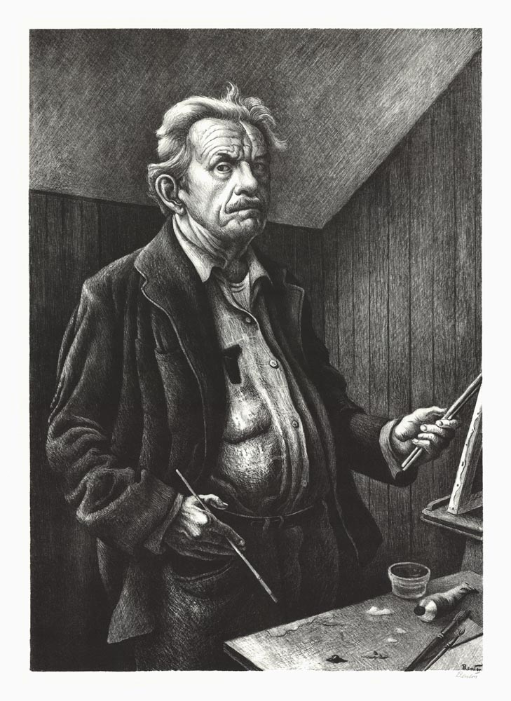 Self-Portrait Lithograph by Thomas Hart Benton with signature- American Artwork