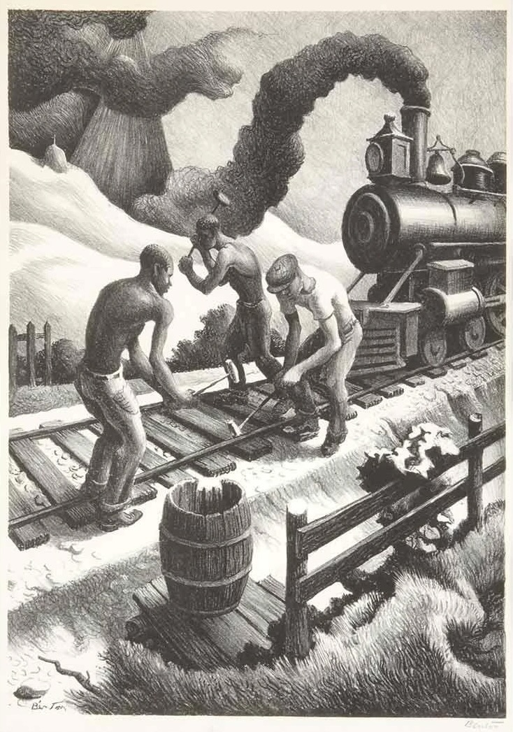 Ten Pound Hammer Lithograph by Thomas Hart Benton with signature- American Artwork