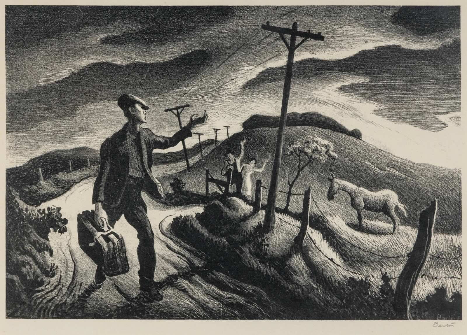 The Boy Lithograph by Thomas Hart Benton with signature- American Artwork