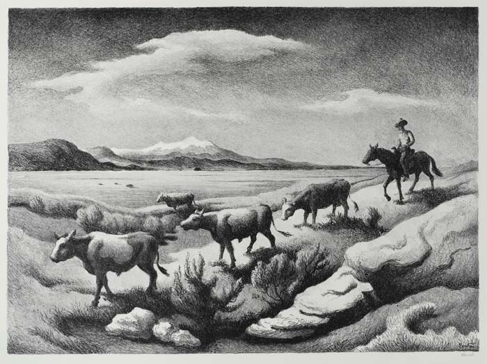 Wyoming Autumn Lithograph by Thomas Hart Benton with signature- American Artwork