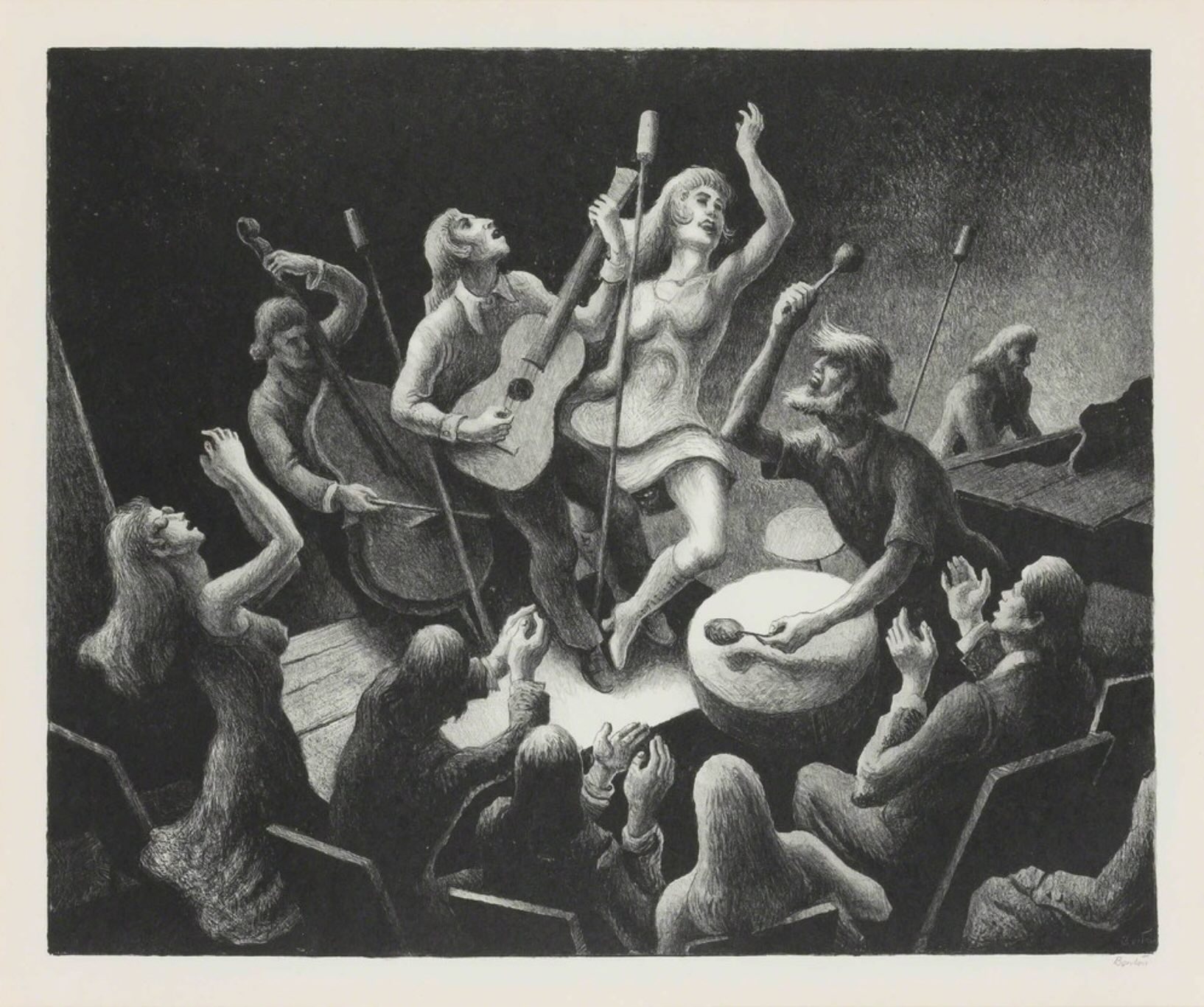 Youth Music Lithograph by Thomas Hart Benton with signature- American Artwork